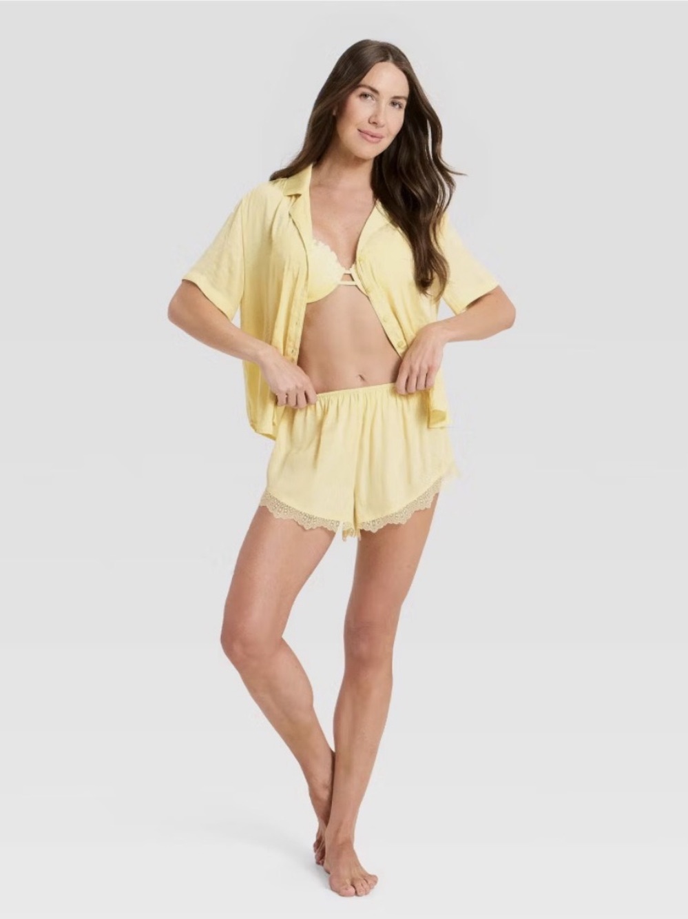 Auden Women's Luxury Collection Satin Notch Collar Pajama Top Yellow XL NWT - Picture 2 of 3